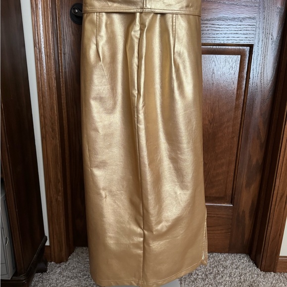 Pre-owned HUNTER BELL New York Size 2 Gold Metallic Faux Leather Maxi Skirt - Picture 5 of 10